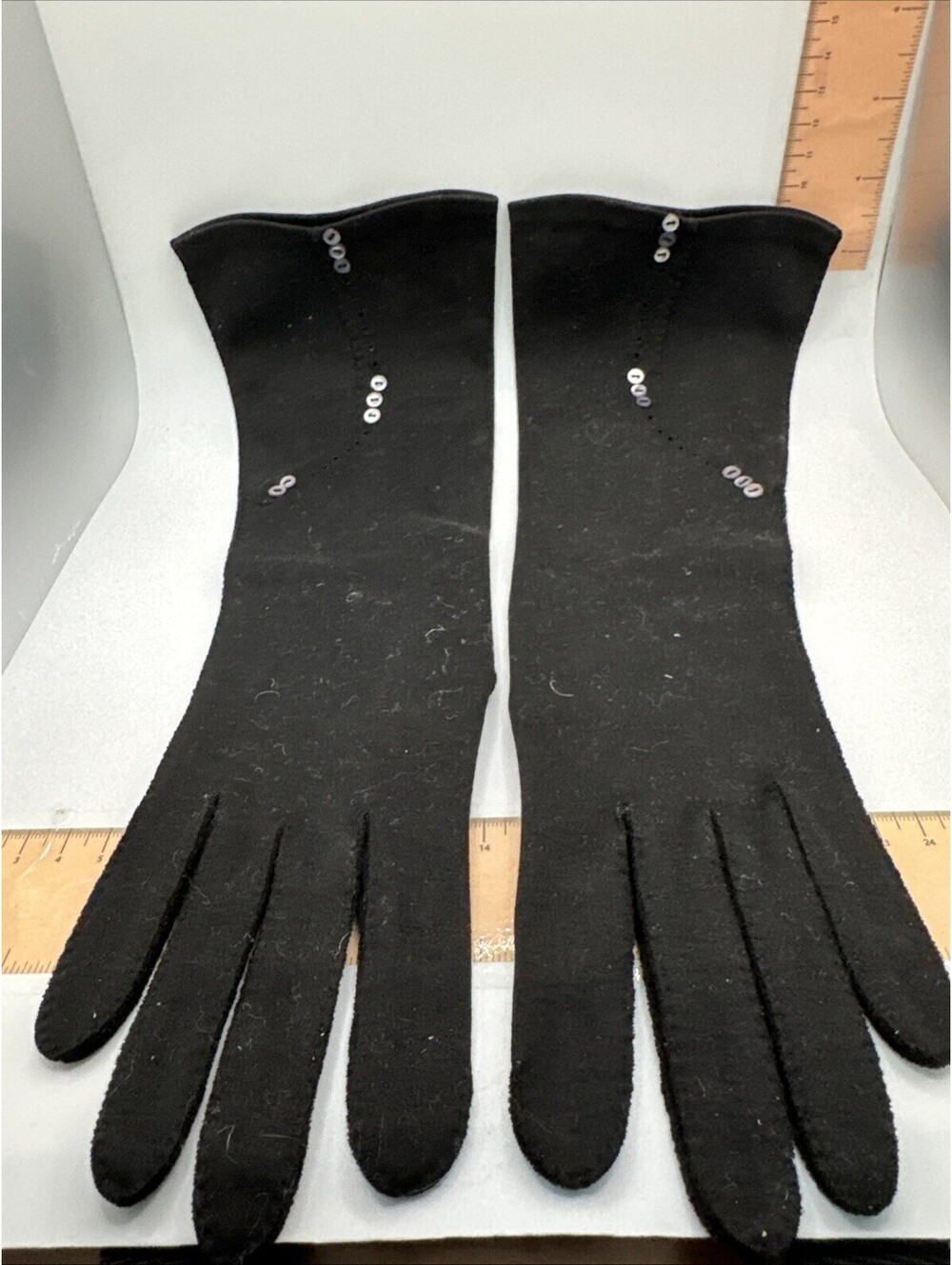 Vintage 100% Fully Shrunk Double Woven Cotten Black Gloves Size 7